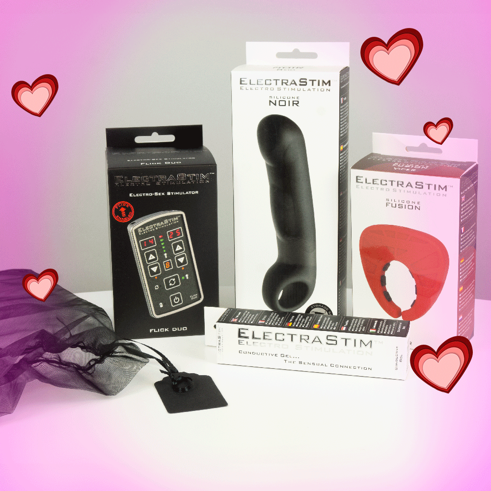 Couples Bundle- Flick Duo Stimulator, Ovid Silicone Dildo, Viper Cock Ring and Conductive Gel- electro sex- estim Europe -ElectraStim