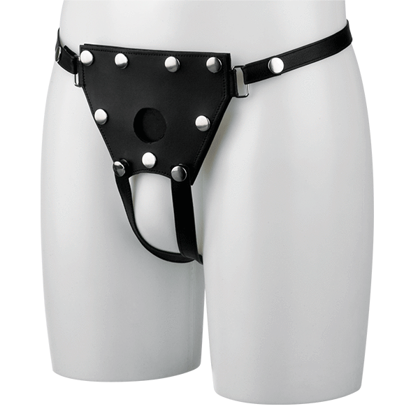 Unisex Crotchless Leather Strap-On Harness - M-L-Electro Strap On Dildos electro sex- estim Europe -ElectraStim