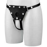 Unisex Crotchless Leather Strap-On Harness - S/M-Electro Strap On Dildos electro sex- estim Europe -ElectraStim