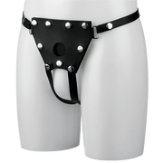 Unisex Crotchless Leather Strap-On Harness - M-L-Electro Strap On Dildos electro sex- estim Europe -ElectraStim